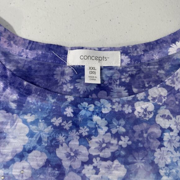 Concepts Blouse Womens XXL Multi Floral Rhinestone Flutter Sleeve High Low Top - Picture 6 of 9